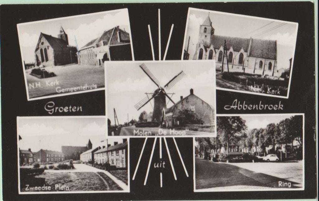 Abbenbroek (ZH) Groeten uit 5-vensterkaart met molen, Verzamelen, Ophalen, 1940 tot 1960, Ongelopen, Zuid-Holland