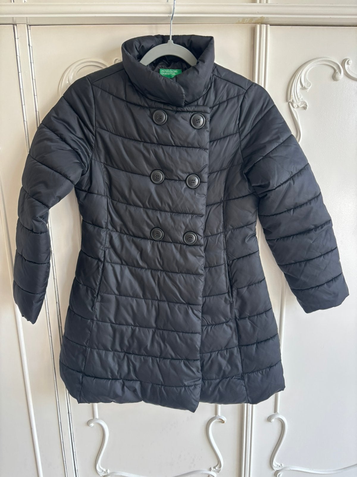 Zgan zwarte jas Benetton maat 152, Ophalen of Verzenden, Zo goed als nieuw, Meisje, Jas