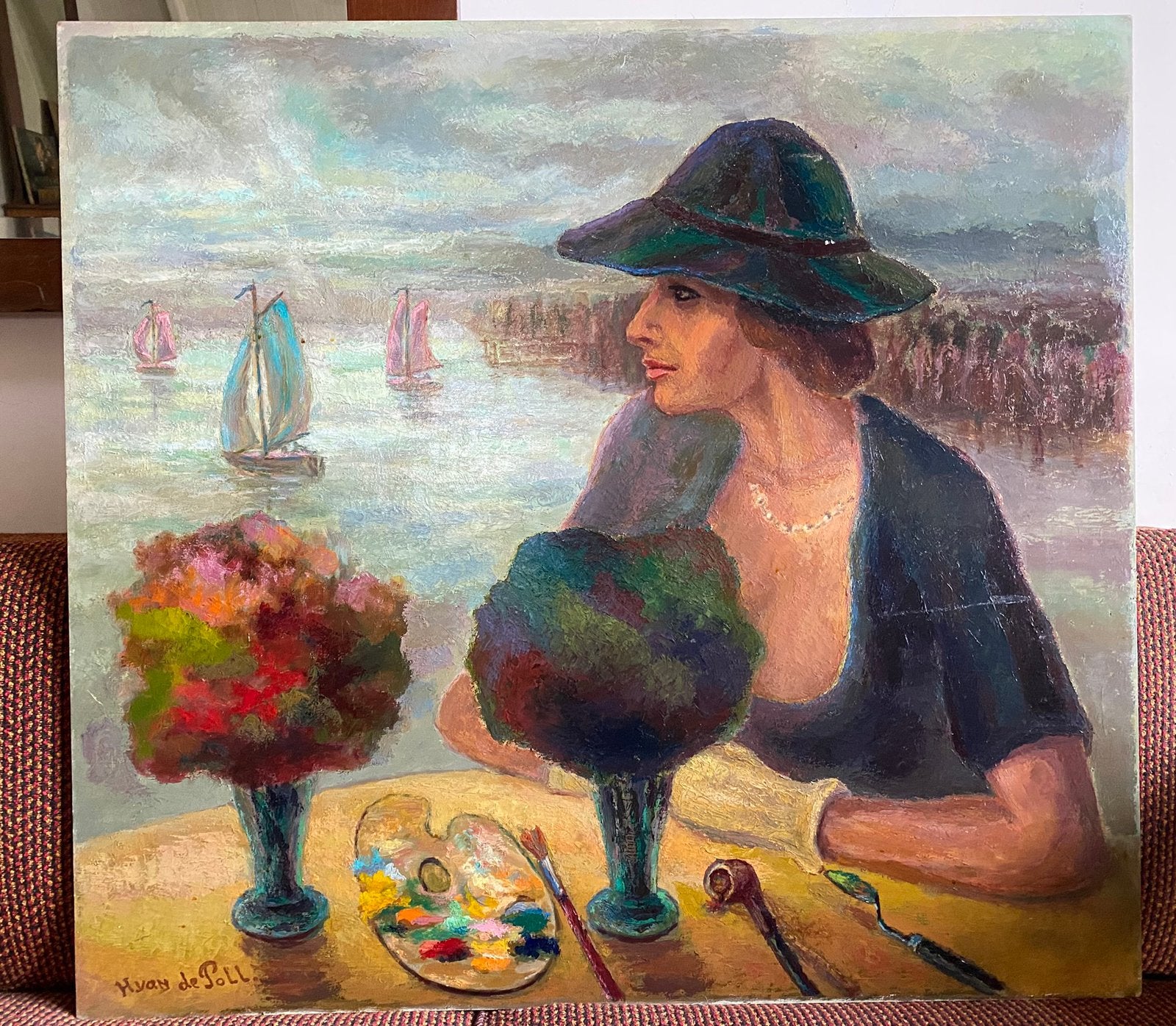 Portret van een elegante vrouw, Antiek en Kunst, Kunst | Schilderijen | Klassiek, Ophalen of Verzenden