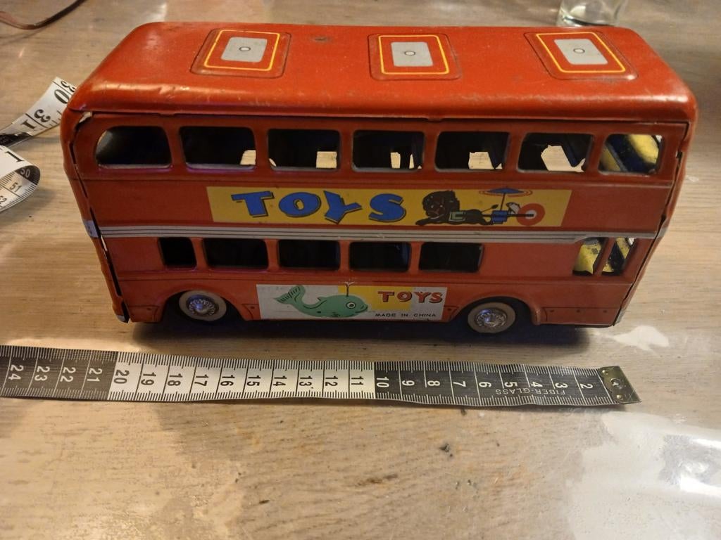 Vintage Engelse Friction Bus - Rood Dubbeldekker Speelgoed, Ophalen of Verzenden