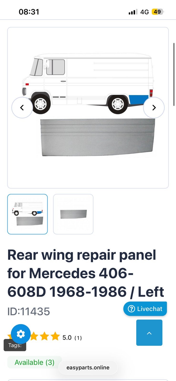 Rear wing repair panel for Mercedes 406-608D 1968-1986 /Left, Ophalen of Verzenden, Nieuw