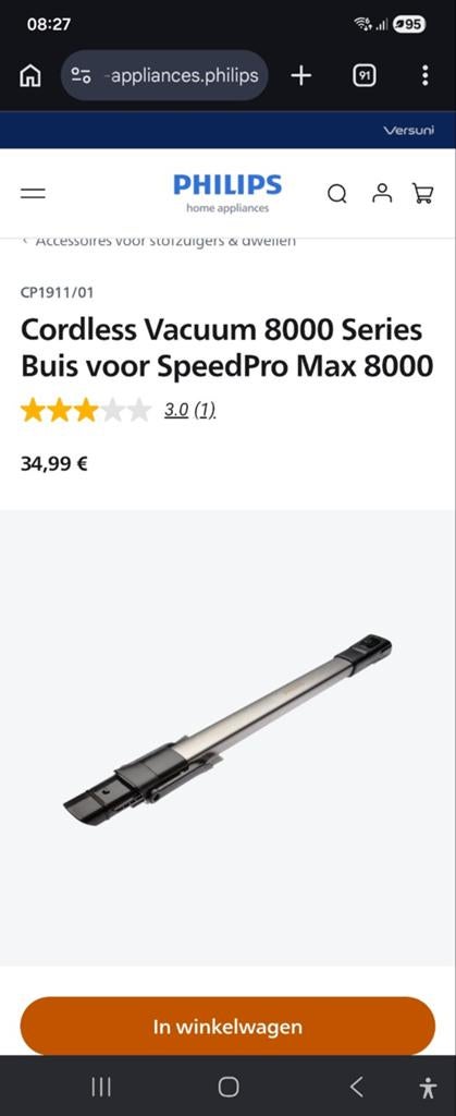 Philips Steelstofzuiger Stang 8000 Serie SpeedPro Max, Witgoed en Apparatuur, Ophalen of Verzenden, Nieuw, Steelstofzuiger, Philips