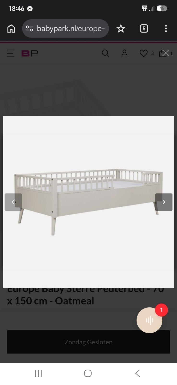 Europe Baby Sterre Peuterbed - 70x150 cm - Oatmeal, Ophalen, Gebruikt, Beige, 190 cm of minder