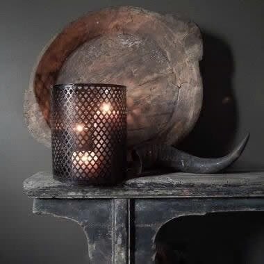 Windlicht ornament kandelaar ijzer hout Aura Peeperkorn, Ophalen of Verzenden, Nieuw, Hout, Kandelaar