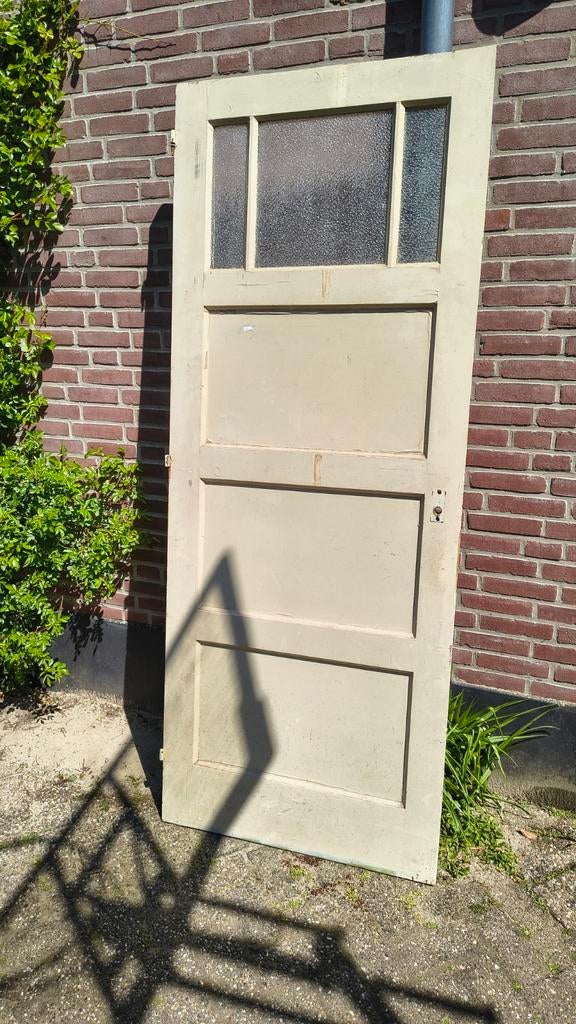 Antieke Paneeldeur met Glas 82,5 x  211 cm, Ophalen