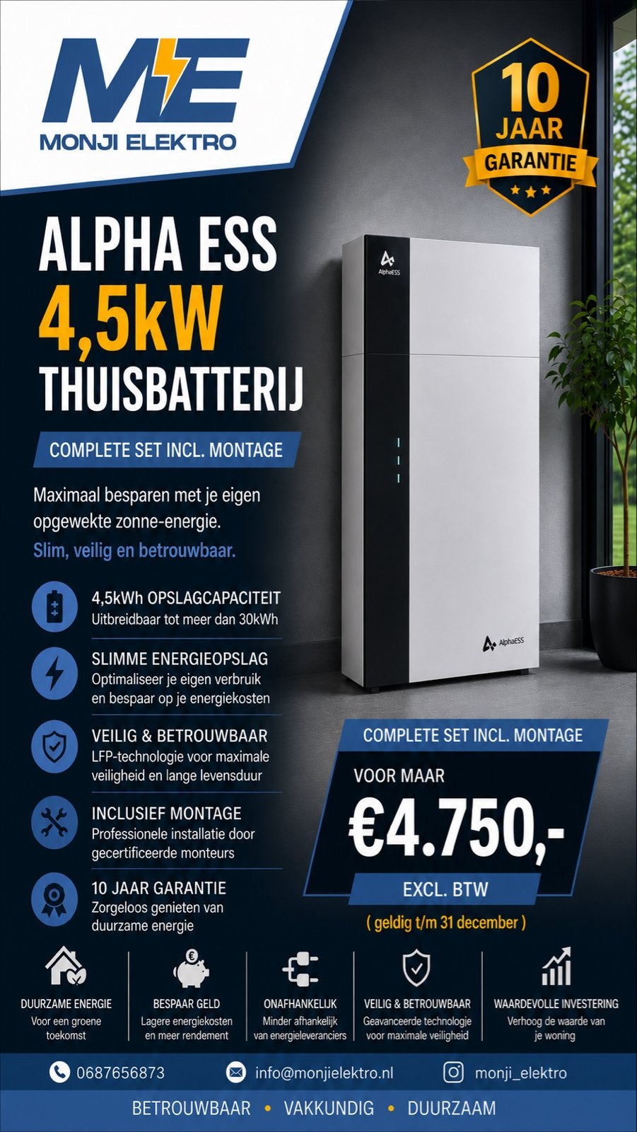 Alpha ESS 4,5kW Thuisbatterij - Complete Set incl. Montage, Ophalen, Nieuw, Compleet systeem, 200 wattpiek of meer