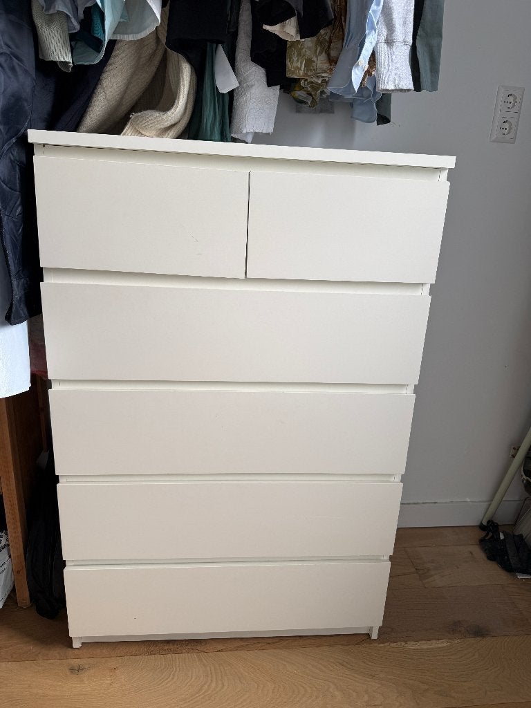 Ikea MALM brede ladekast 6 lades wit, Huis en Inrichting, Ophalen, Overige materialen, Gebruikt, 5 laden of meer
