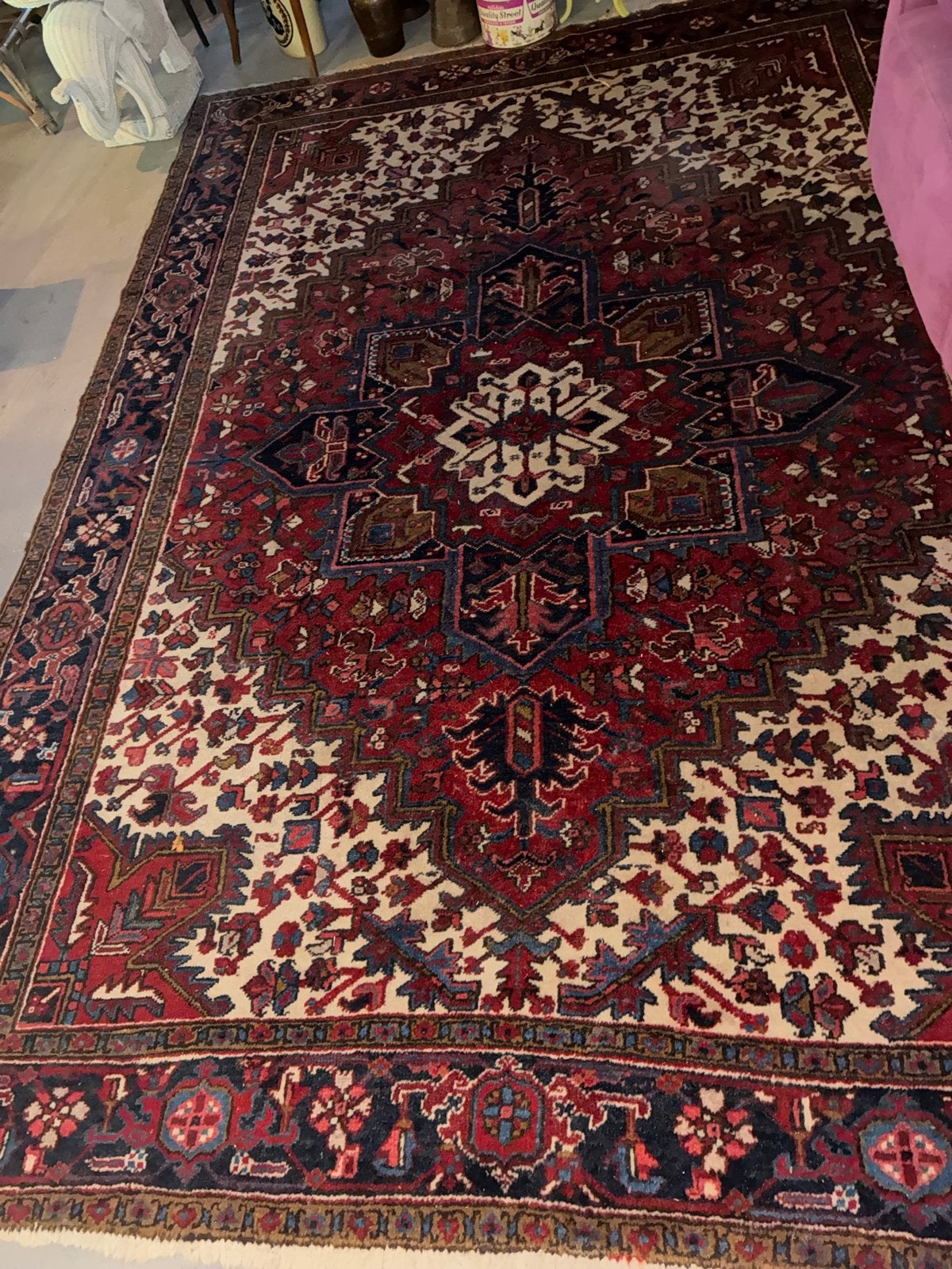 Heriz tapijt handgeknoopt oud 310x265 cm, Ophalen, Gebruikt, 200 cm of meer, Rechthoekig