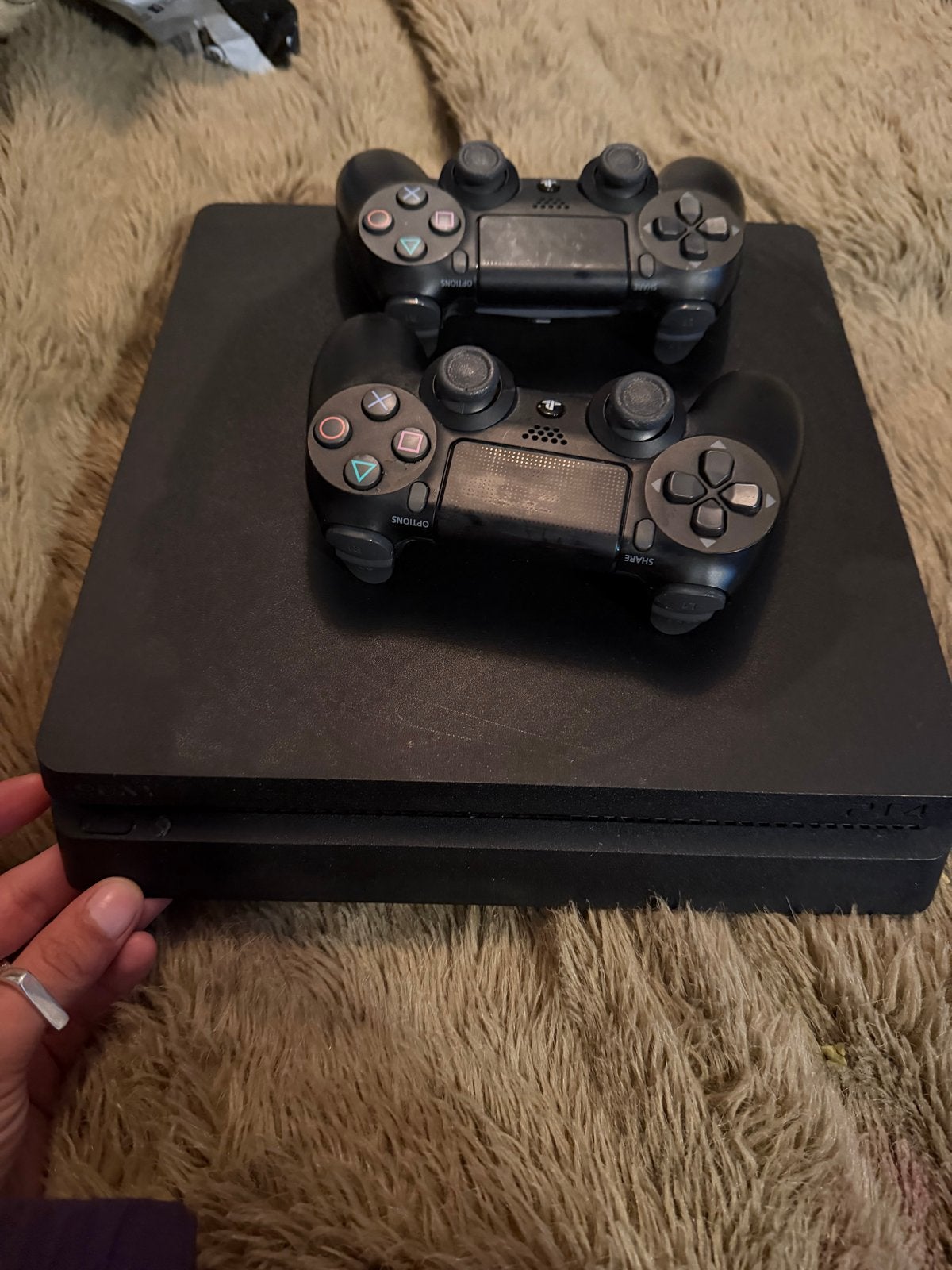 Sony PlayStation 4 Slim Zwart + 2 originele DualShock 4 cont, Ophalen of Verzenden, Gebruikt, Met 2 controllers, Slim