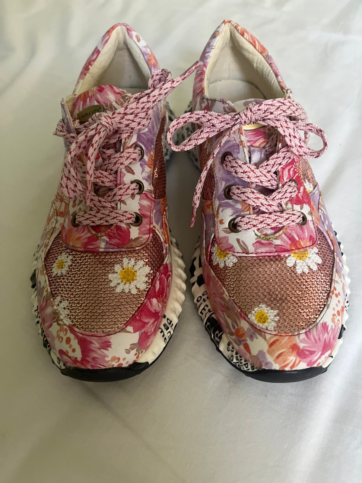 Laura Biagiotti Sneakers - Bloemenprint & Pailletten, Kleding | Dames, Ophalen, Nieuw, Sneakers of Gympen, Roze