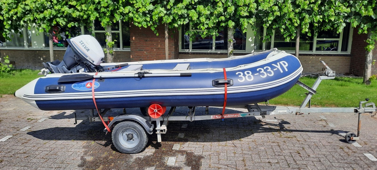 Allpa sense 390 Selva 20pk buitenboordmotor en trailer, Watersport en Boten, Rubberboten, Aluminium, Gebruikt, Peddels, Ophalen