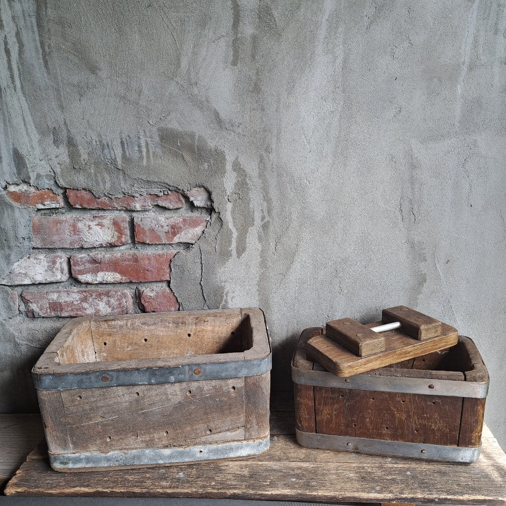 Oude brocante rechthoekige kaasmal kaas mal + deksel Etage3, Huis en Inrichting, Woonaccessoires | Overige, Gebruikt, Ophalen of Verzenden