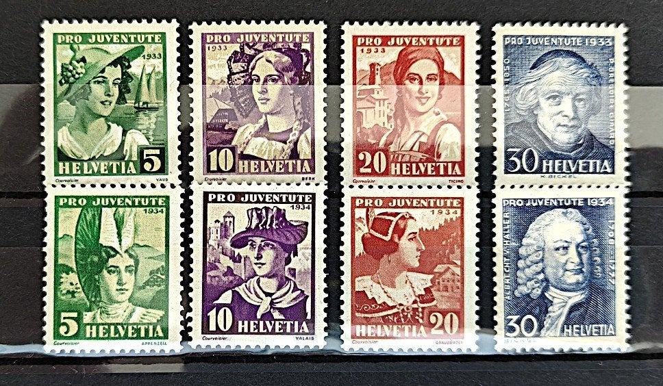 Zwitserland :Pro Juventute klederdrachten 1933/1934 postfris, Postzegels en Munten, Verzenden