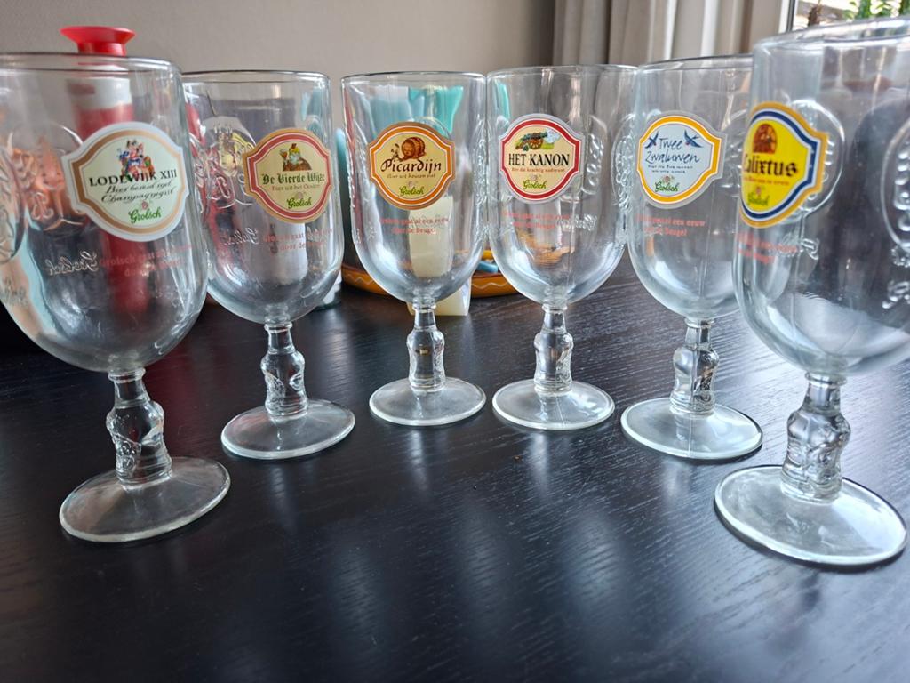 Grolsch Bierglazen - Complete Set van 6, Glas of Glazen, Ophalen of Verzenden, Overige stijlen, Glas