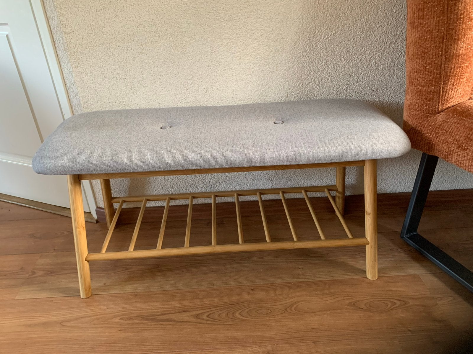 Bankje met opbergrek - Lichte vlek op stof, Ophalen, Gebruikt, Hout, Eén