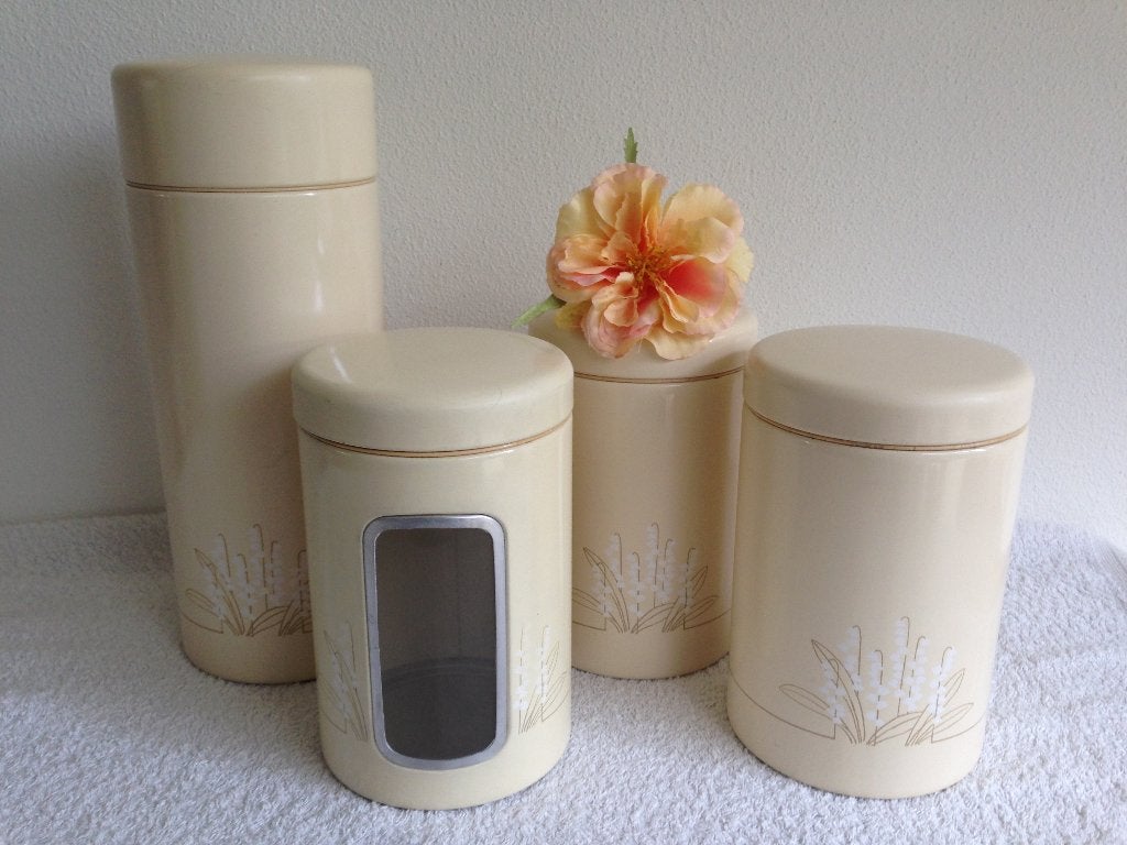 🏵️4 Vintage Brabantia *Lelietjes van Dalen* Voorraadbussen, Ophalen of Verzenden, Gebruikt, Overige, Overige merken