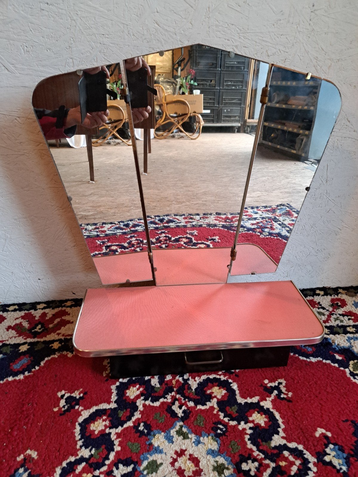 vintage retro spiegel drieluik 'jr. 60, Ophalen, Rechthoekig, 50 tot 75 cm, Minder dan 100 cm