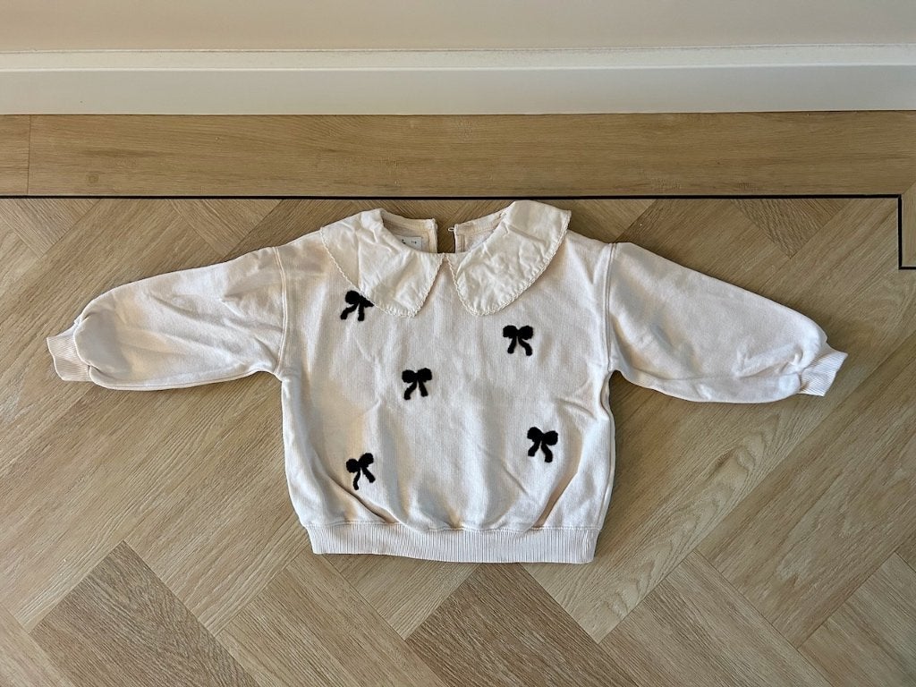 Sweater / trui met kraag en strikjes, Zara, maat 110 / 116, Kinderen en Baby's, Kinderkleding | Maat 110, Meisje, Trui of Vest