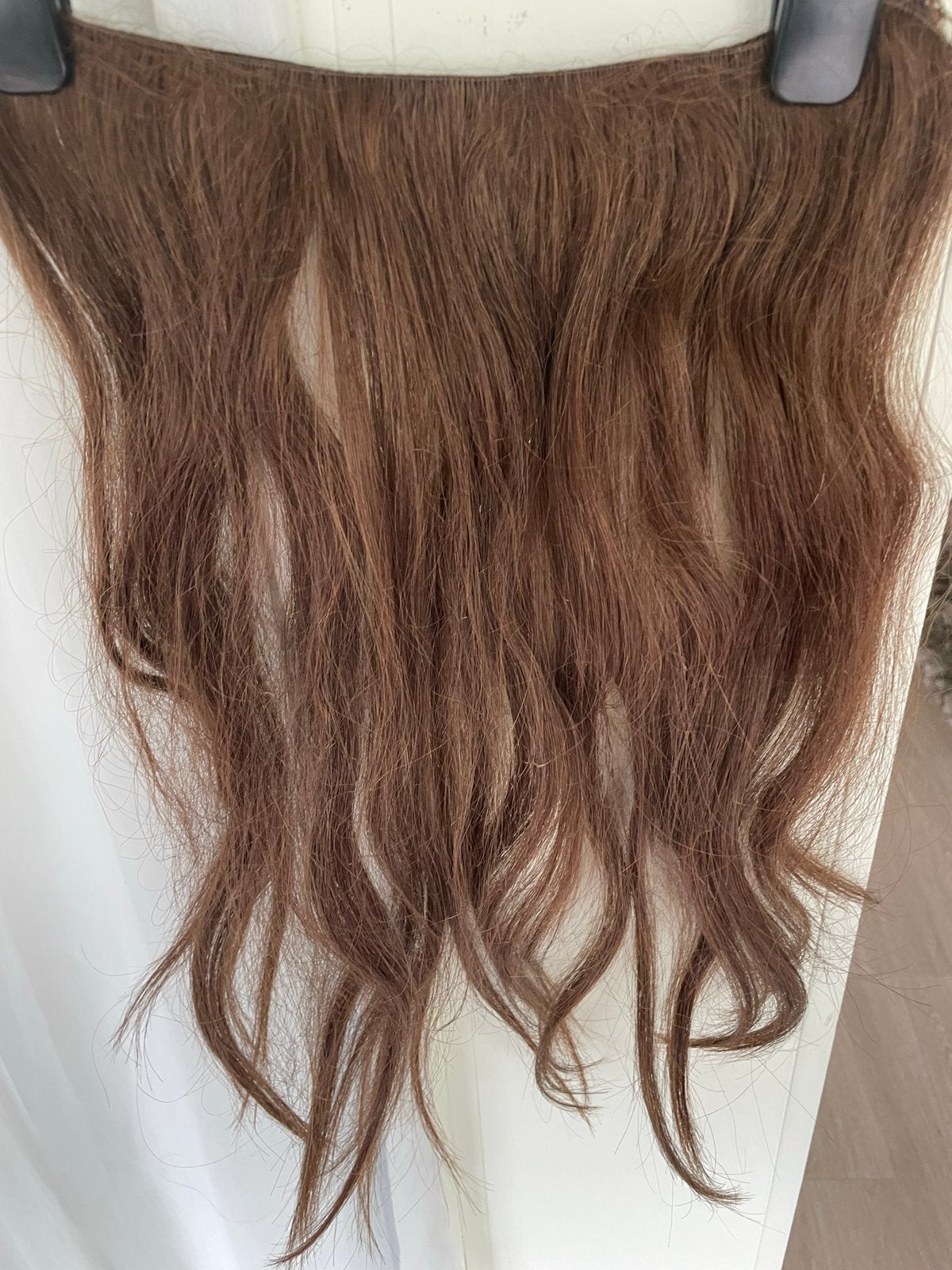 Haarstukje Europees haar kleurhoogte 6 bruin met goud tint, Ophalen of Verzenden, Gebruikt, Pruik of Haarverlenging