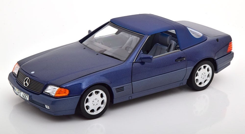 Mercedes-Benz 500SL1989 (R129) Donkerblauw 1-18 Norev Metaal, Hobby en Vrije tijd, Modelauto's | 1:18, Auto, Norev, Ophalen of Verzenden