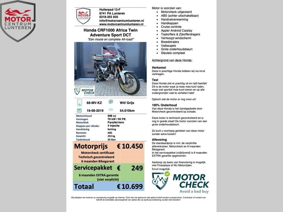 HONDA CRF1000D2 Africa Twin Adventure Sports DCT, Motoren, 2 cilinders, HONDA, Motorrijbewijs A, Bedrijf