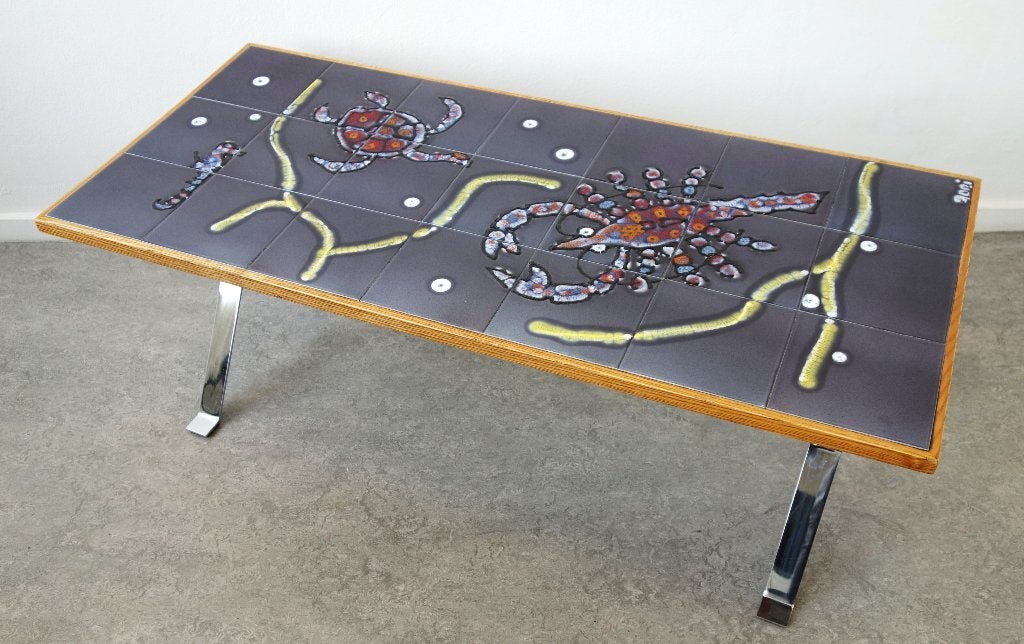 Vintage salontafel Tegeltafel Adri keramiek Fat Lava, Ophalen, Minder dan 50 cm, Gebruikt, 100 tot 150 cm