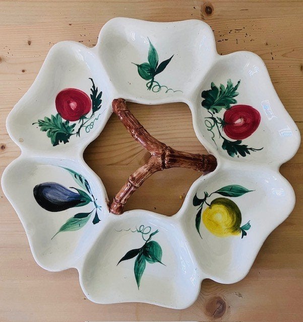 Sixties hapjesschaal antipasti barbotine Italy keramiek, Antiek en Kunst, Ophalen of Verzenden