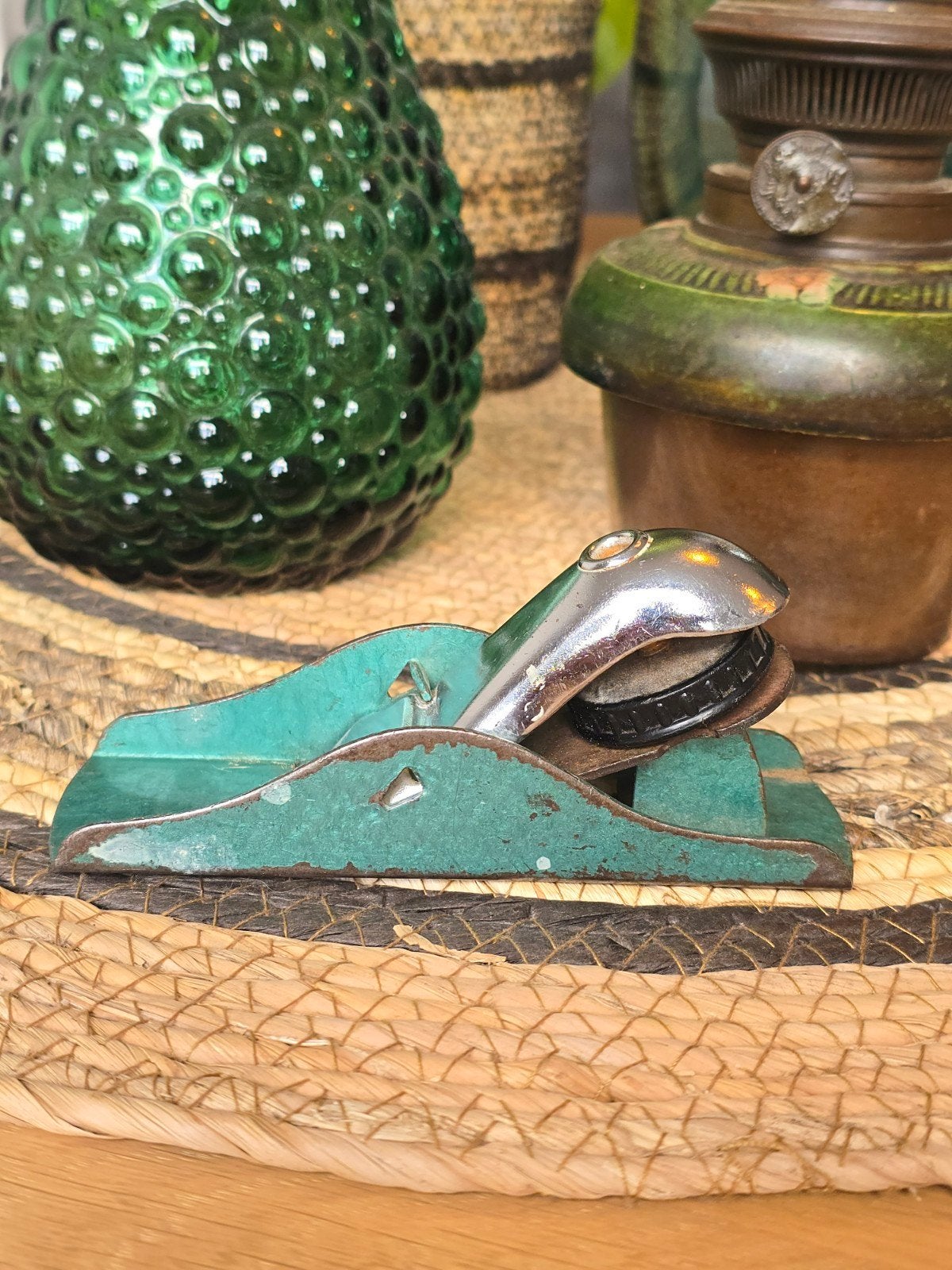 Antiek groen stalen schaafje / hout schaafje €9.50, Ophalen of Verzenden