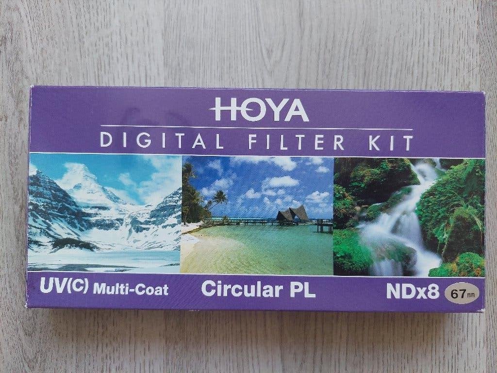 Hoya digital filter kit 67mm, polarisatiefilter, NDx8 filter, 60 tot 70 mm, Overige typen, Ophalen of Verzenden, Zo goed als nieuw