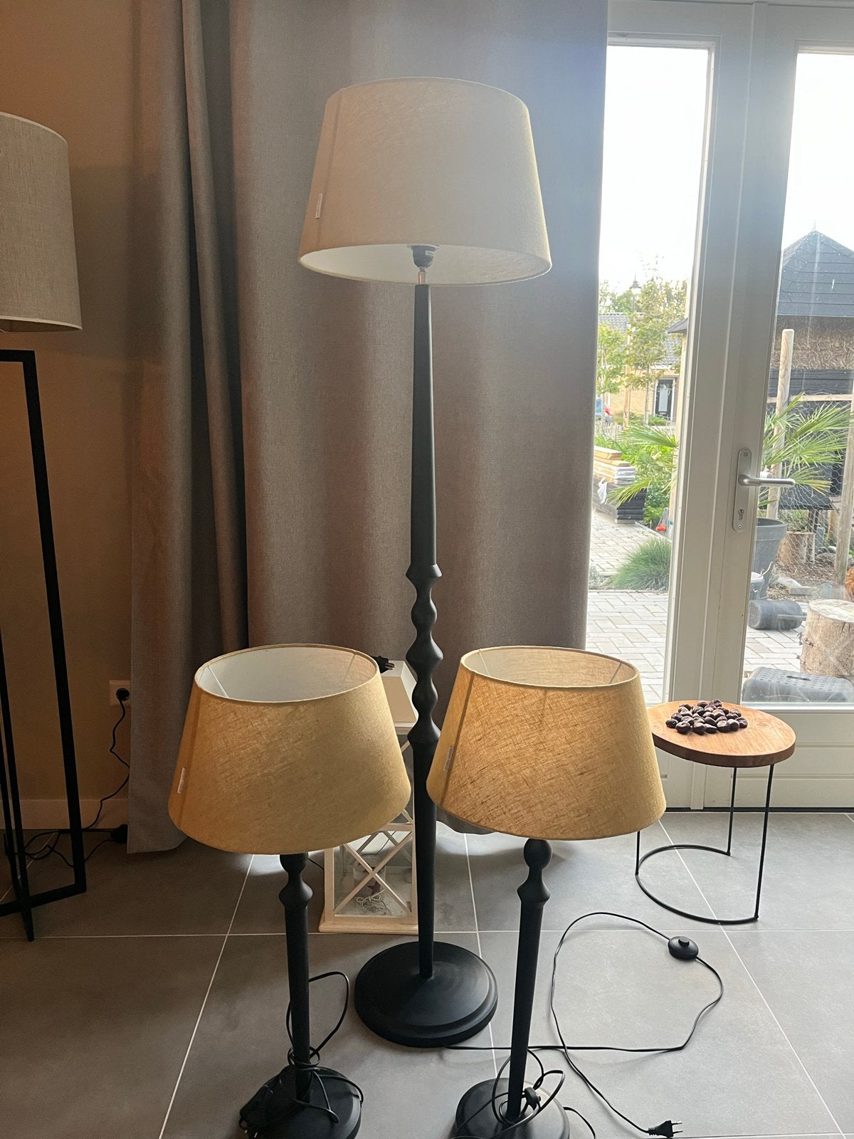 Riviera Maison Lampen - Set van 3 (1x staand, 2x tafel), Ophalen, Gebruikt, Hout, 150 tot 200 cm