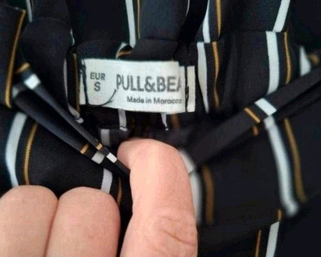 Pull&Bear gestreepte broek met hoge taille en strikceintuur, Zwart, Ophalen of Verzenden, Zo goed als nieuw, Lang