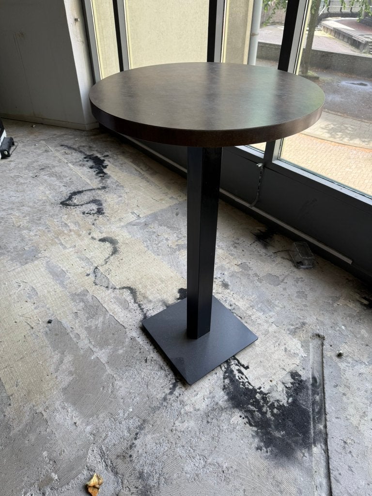 Ronde hoge bartafel / statafel – donkerbruin, Huis en Inrichting, Ophalen, Gebruikt