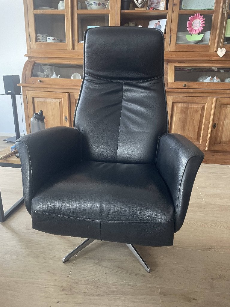 ( gratis) zwart lederen relaxstoel voor de handige Harrie, Huis en Inrichting, Gebruikt, Minder dan 75 cm, Leer, Ophalen of Verzenden