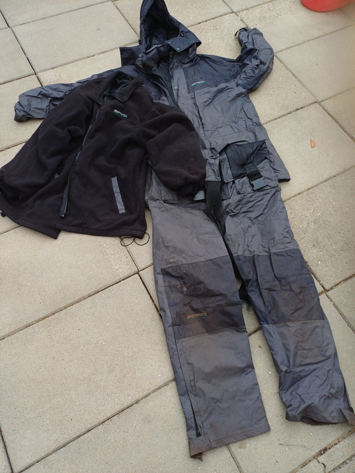 Waterdicht vispak (jas en broek) met fleece trui XXL, Maat 46/48 (XL) of groter, Ophalen of Verzenden, Onbekend, Gedragen