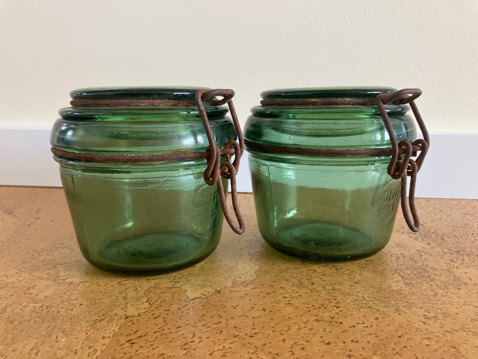 Set van 2 Vintage Groene Weckpotten - V350 Dur, Ophalen of Verzenden