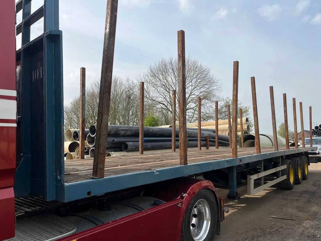 Platte trailer met rongen  bouwjaar 2007, Bedrijf, Aanhangers en Opleggers, Te koop, Open dak