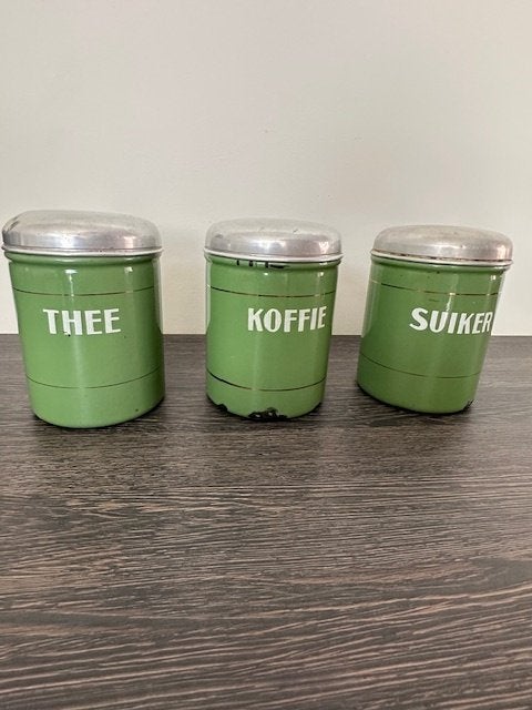 Voorraad blikken vintage Koffie Thee Suiker, Huis en Inrichting, Keuken | Potten en Pannen, Ophalen of Verzenden, Gebruikt, Overige materialen