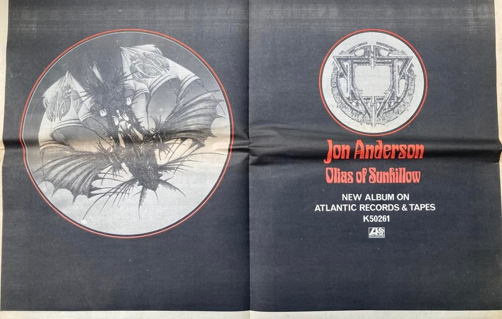 JON ANDERSON Olias Of Sunhillow release A2 advertentie, Ophalen of Verzenden, Gebruikt, A1 t/m A3