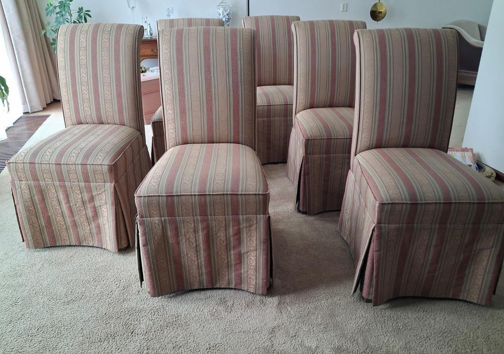 Set van 6 gestreepte eetkamerstoelen in goede staat, Ophalen, Gebruikt, Overige kleuren, Klassiek