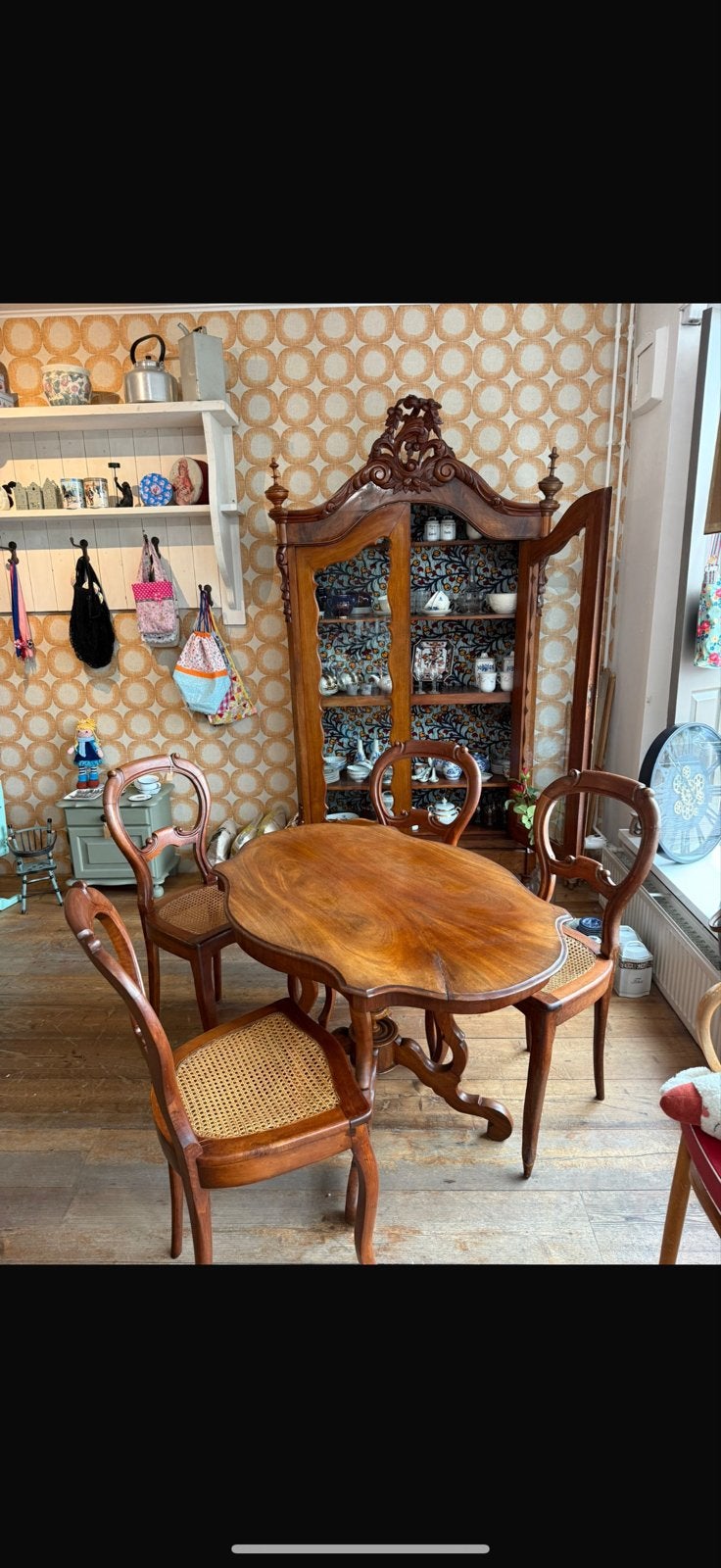 Antieke houten eettafel met 4 stoelen, Antiek en Kunst, Antiek | Meubels | Tafels, Ophalen