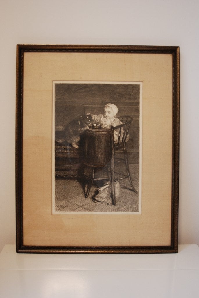 Oude gravure Jacob Maris (1837-1899), Ophalen of Verzenden, Dagelijks leven, Gravure, Ingelijst
