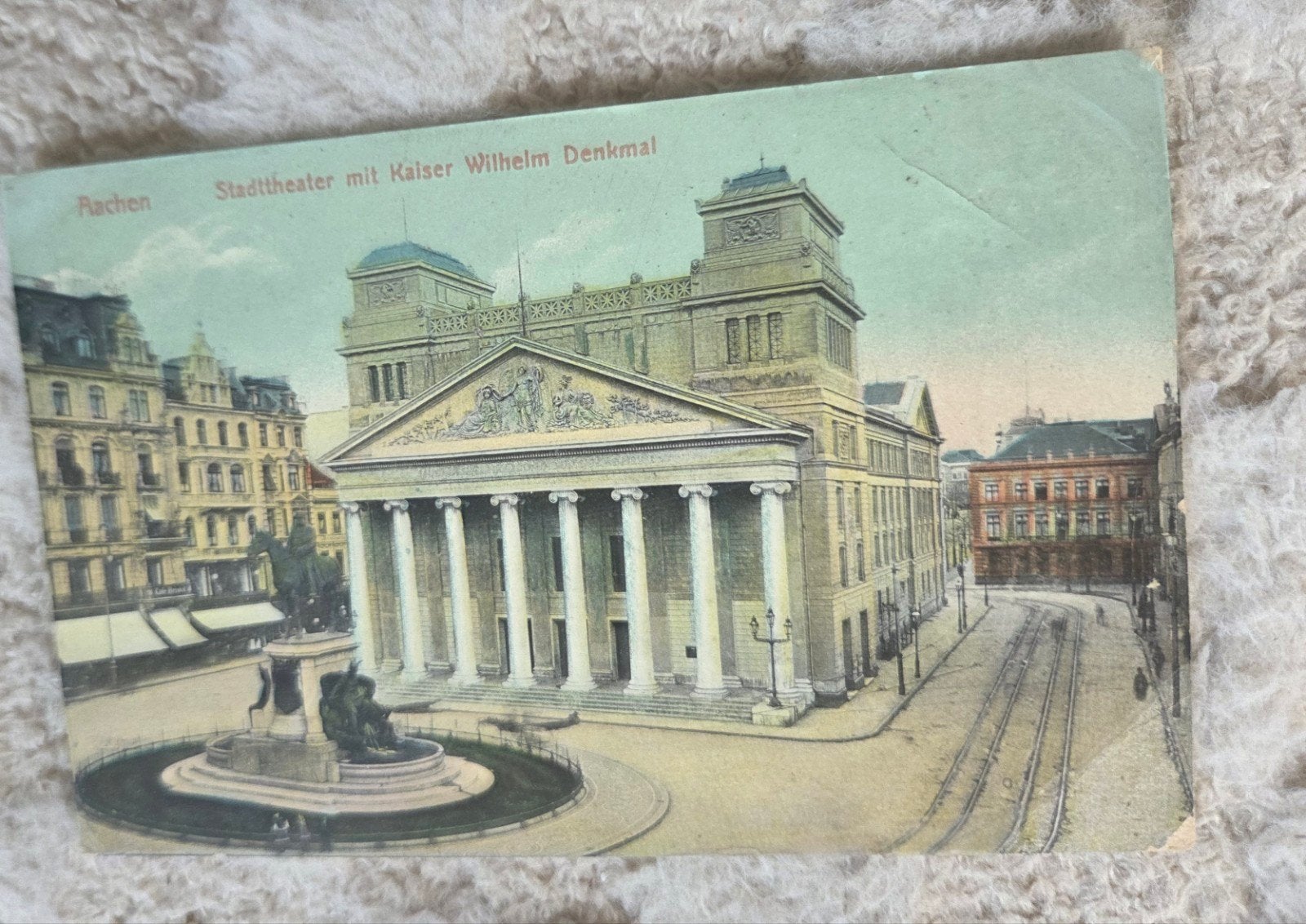 Aken: Stadttheater met Kaiser Wilhelm Denkm, Verzenden, 1920 tot 1940, Gelopen, Duitsland