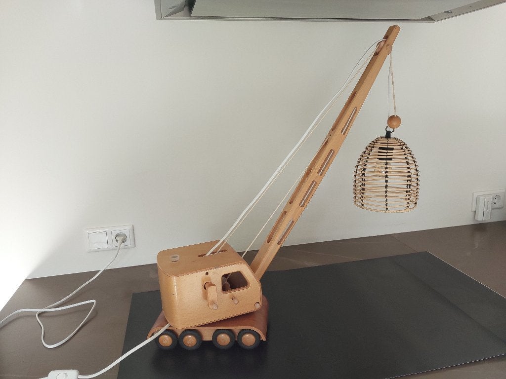 Schemerlamp vintage houten hijskraan, Ophalen, Gebruikt, Schemerlamp, Vintage