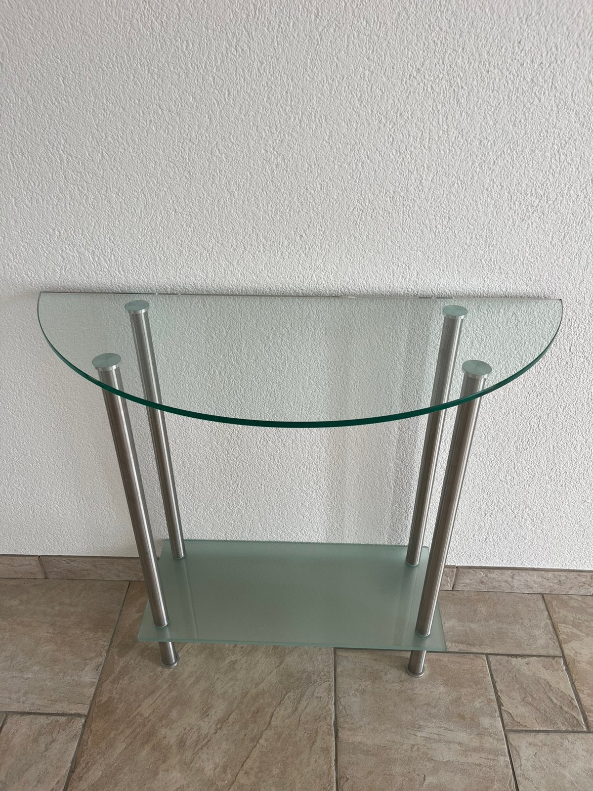 Glazen sidetabel - nieuwstaat! Direct beschikbaar, Ophalen, 50 tot 100 cm, Zo goed als nieuw, Ovaal