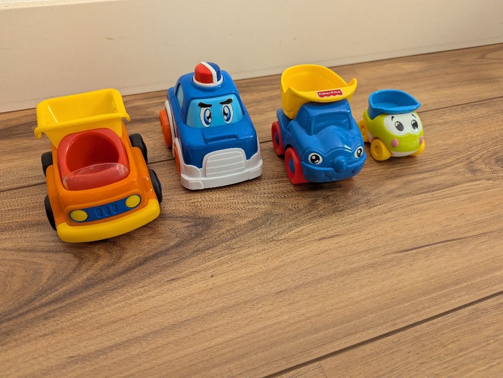 4 autootjes (deels) Fisher Price, Ophalen, Gebruikt, Auto of Voertuig