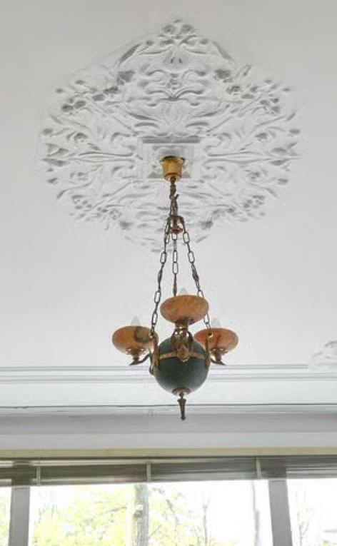 Antieke Empire Art Deco hanglamp met albast messing luster, Huis en Inrichting, Lampen | Kroonluchters, Ophalen of Verzenden, Gebruikt