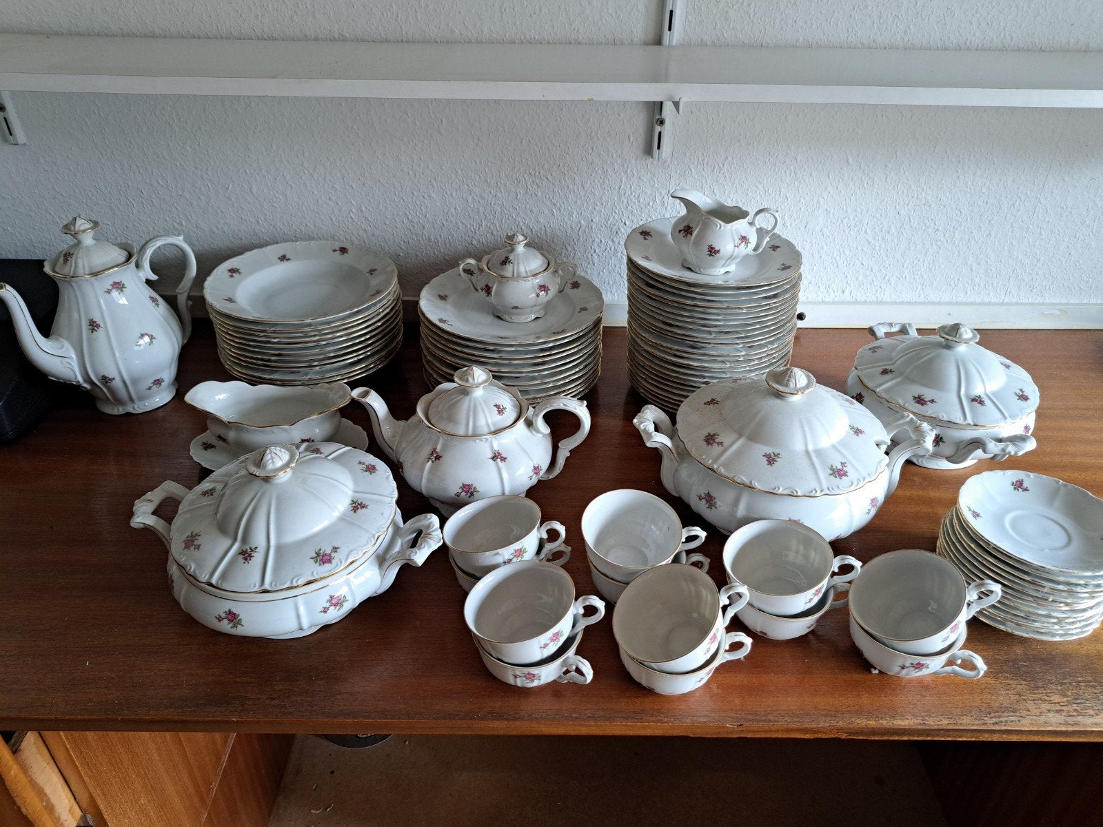 Vintage Jebouro Servies - Compleet met Rozen Decor, Ophalen of Verzenden