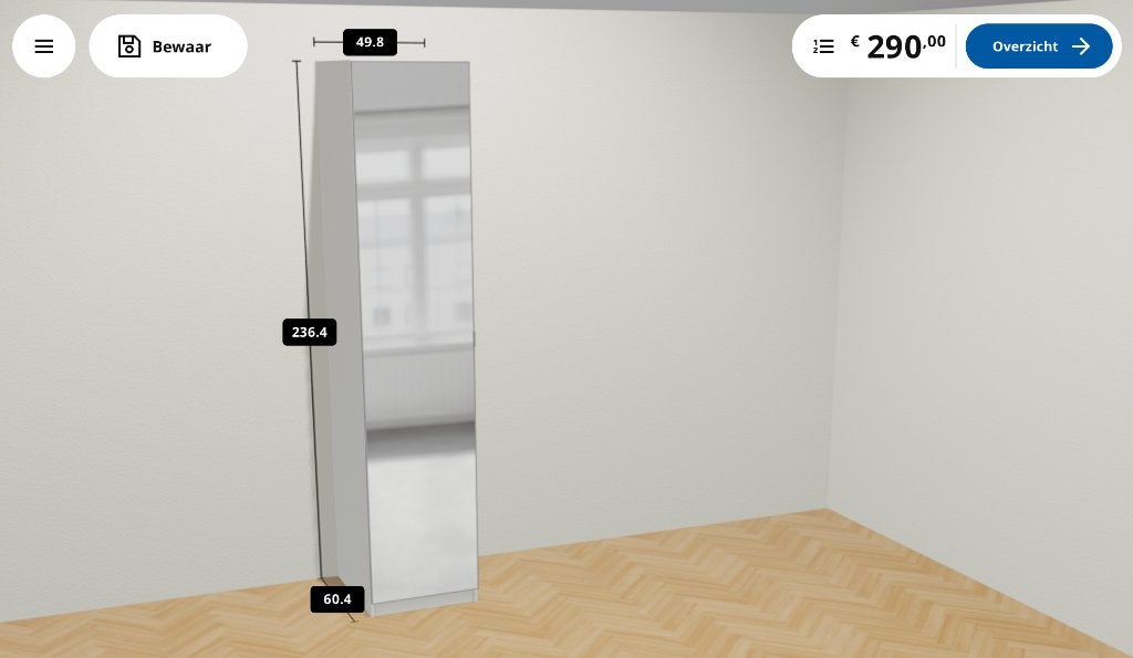 IKEA PAX 50x58x236 cm wit met spiegeldeur + extra zijwanden, Huis en Inrichting, Kasten | Kledingkasten, Ophalen, Overige materialen