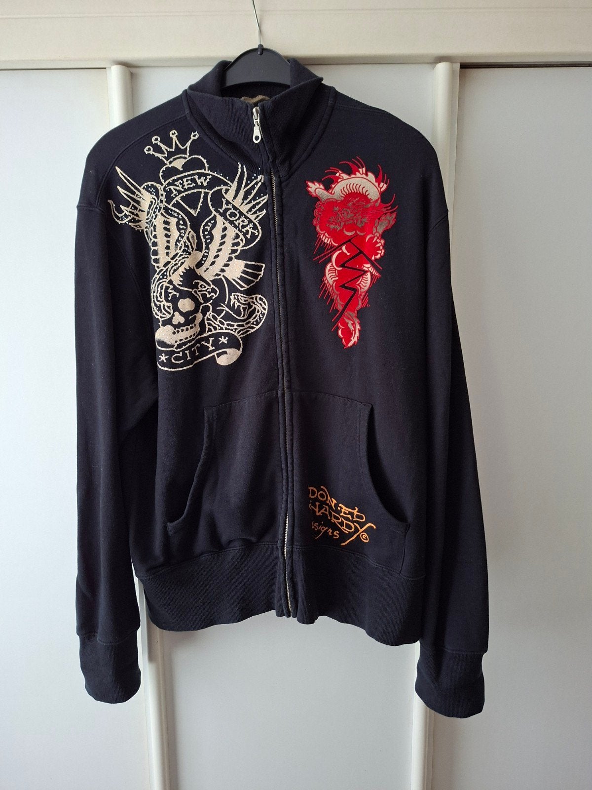 Ed Hardy hoodie met rits en tattoo-prints - Maat XXL, Zwart, Overige maten, Zo goed als nieuw, Ed Hardy