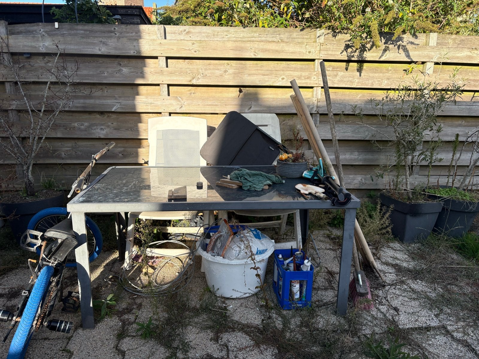 GRATIS:Glazen tuintafel met aluminium frame, Ophalen, Gebruikt, Rechthoekig, Aluminium